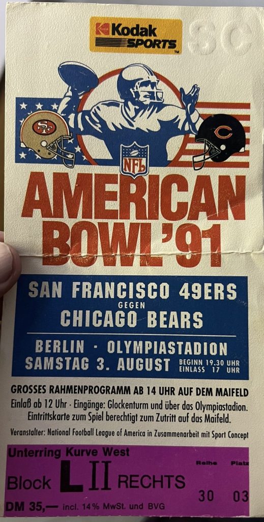 Original Eintrittskarte - American Bowl' 91 San Francisco 49ers vs.  Chicago Bears - Berliner Olympiastadion Samstag 3. August 1991