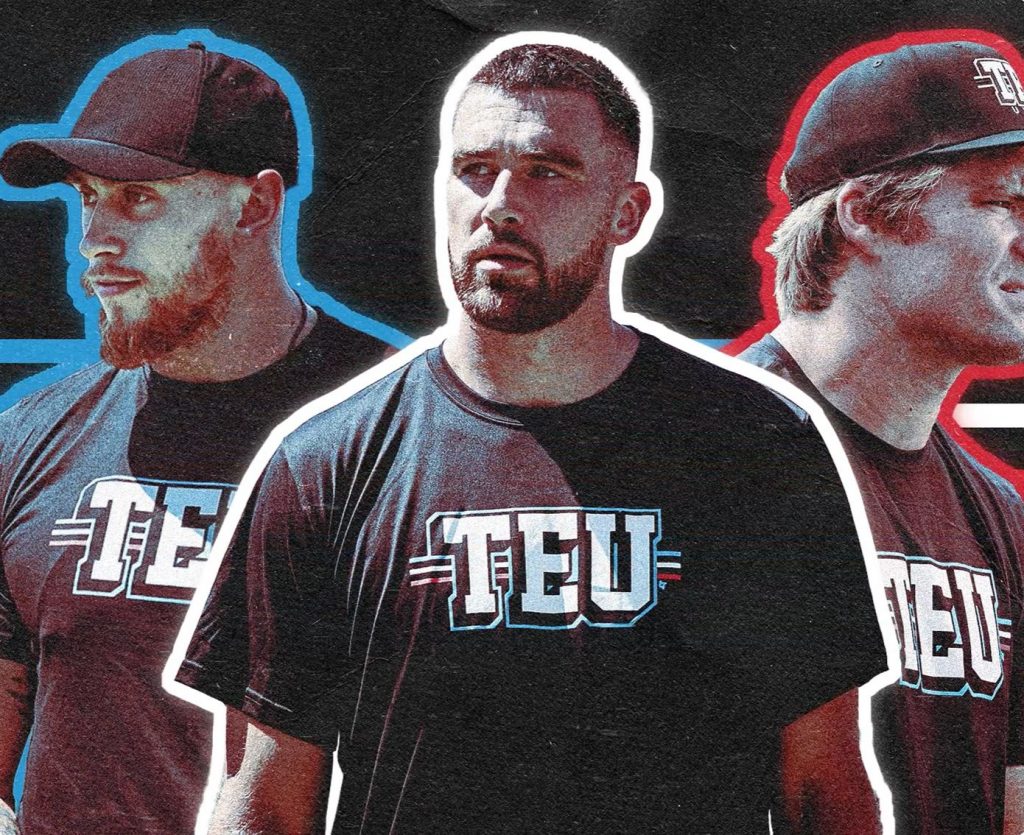 Die Gründer der Tight End University George Kittle, Travis Kelce and Greg Olsen