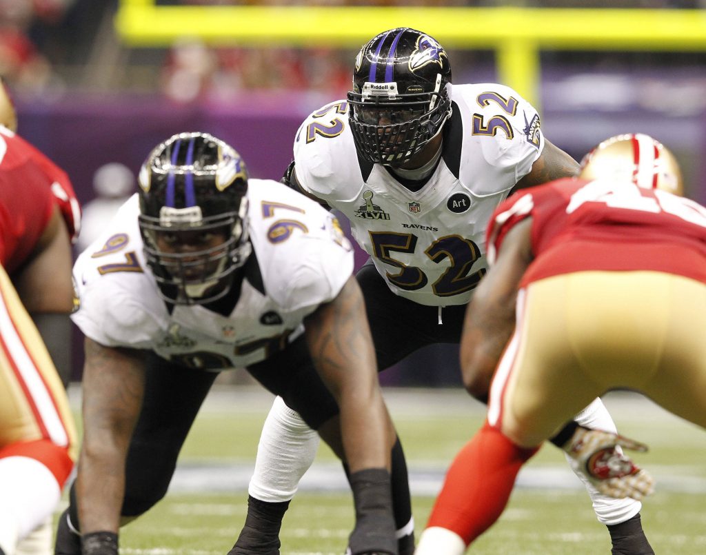 Linebacker Ray Lewis #52 (Baltimore Ravens) im Super Bowl XLVII