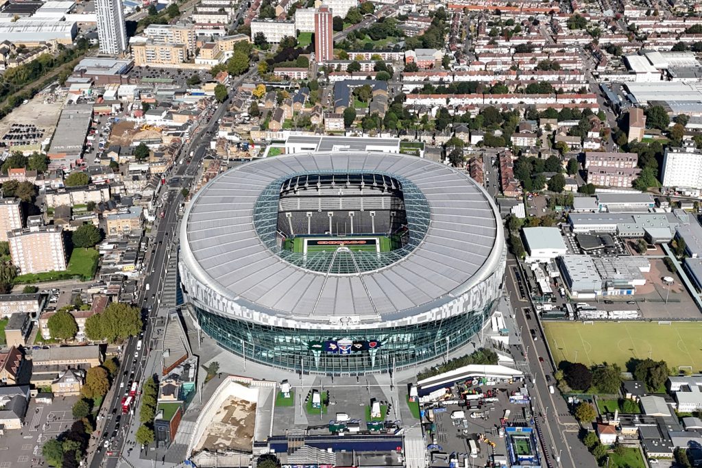 Tottenham Hotspur Stadium – Luftaufnahme des Stadions, Austragungsort des NFL Week 5 Spiels zwischen den Vikings und Browns in London
