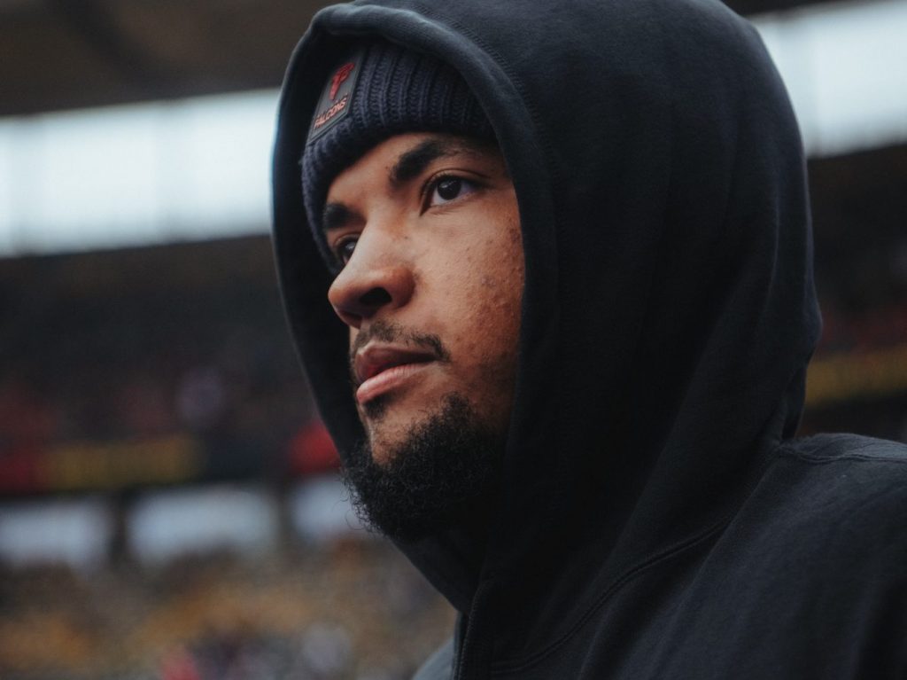 Lenny Krieg, deutscher Kicker der Atlanta Falcons, beim NFL-Spiel in Berlin.