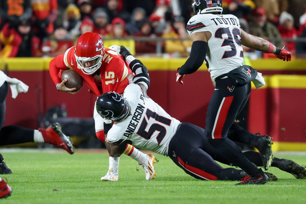 Chef in der Texans Defense: Will Anderson Jr. setzt hier Star Quarterback Patrick Mahomes unter Druck | Quelle: IMAGO / Newscom World